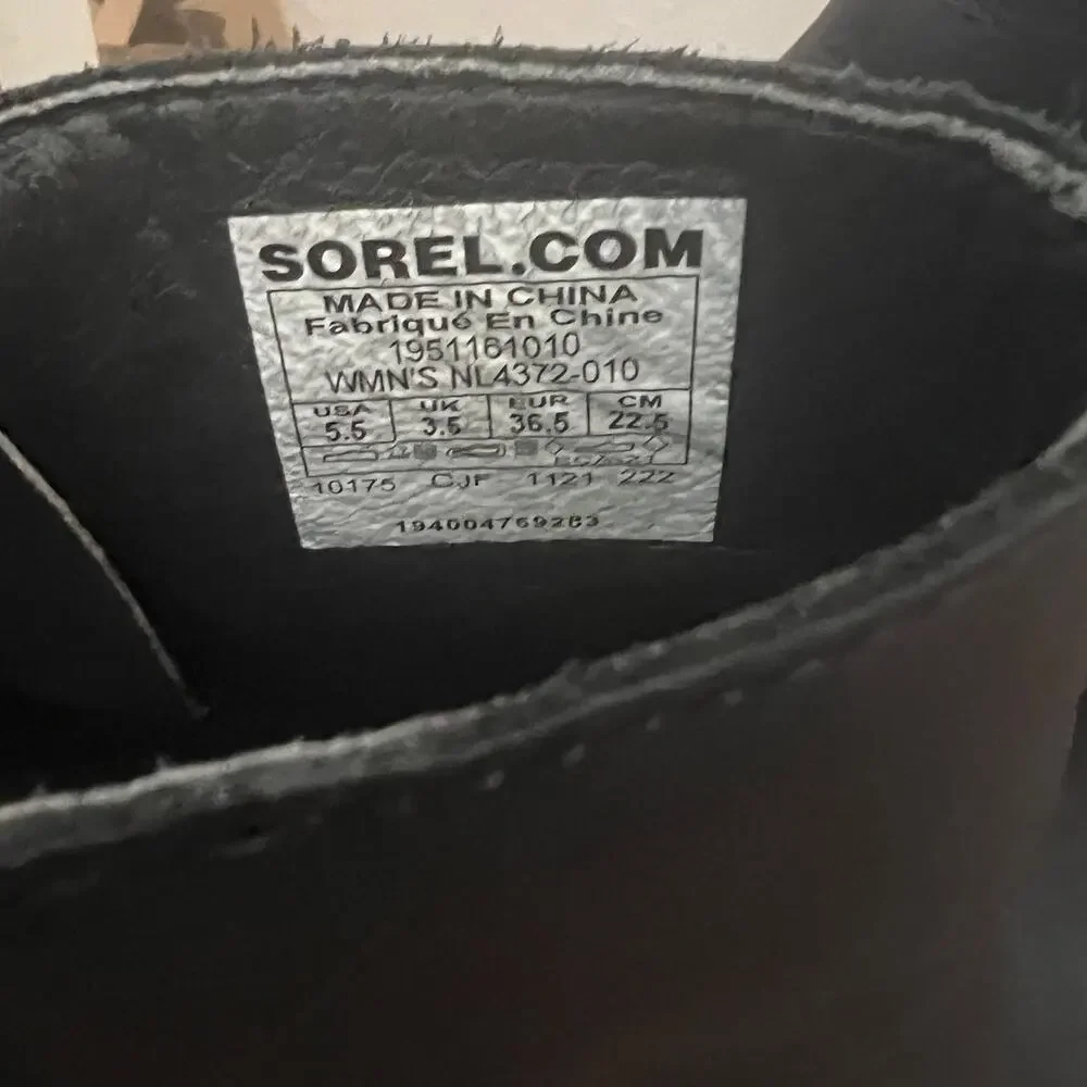 Sorel Joan Of Arctic Black Leather Wedge Bootie Size 5.5
